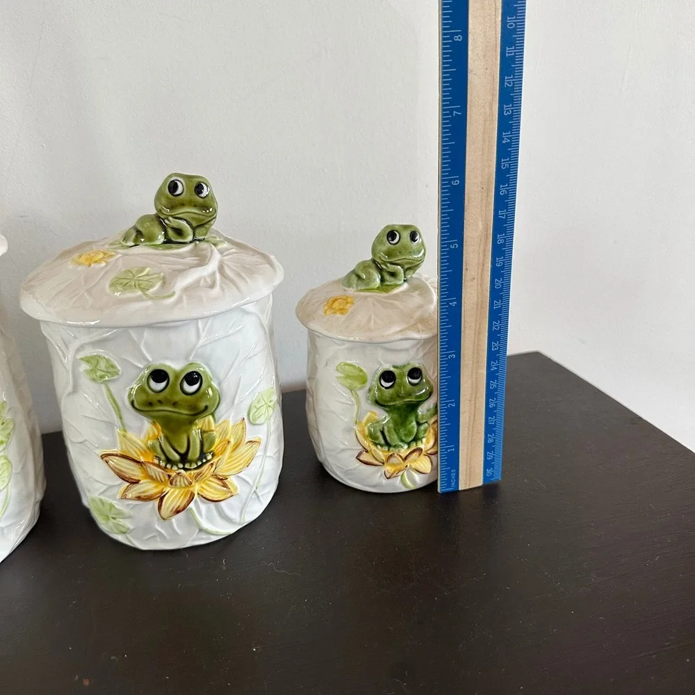 VTG Sears Roebuck Neil the Frog Ceramic Canister Set 8pc Creamer Salt Pepper MCM